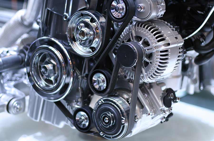 closeup of an engine with parts