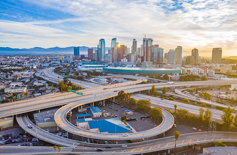 Los Angeles skyline with Omni Logistics freight forwarding location